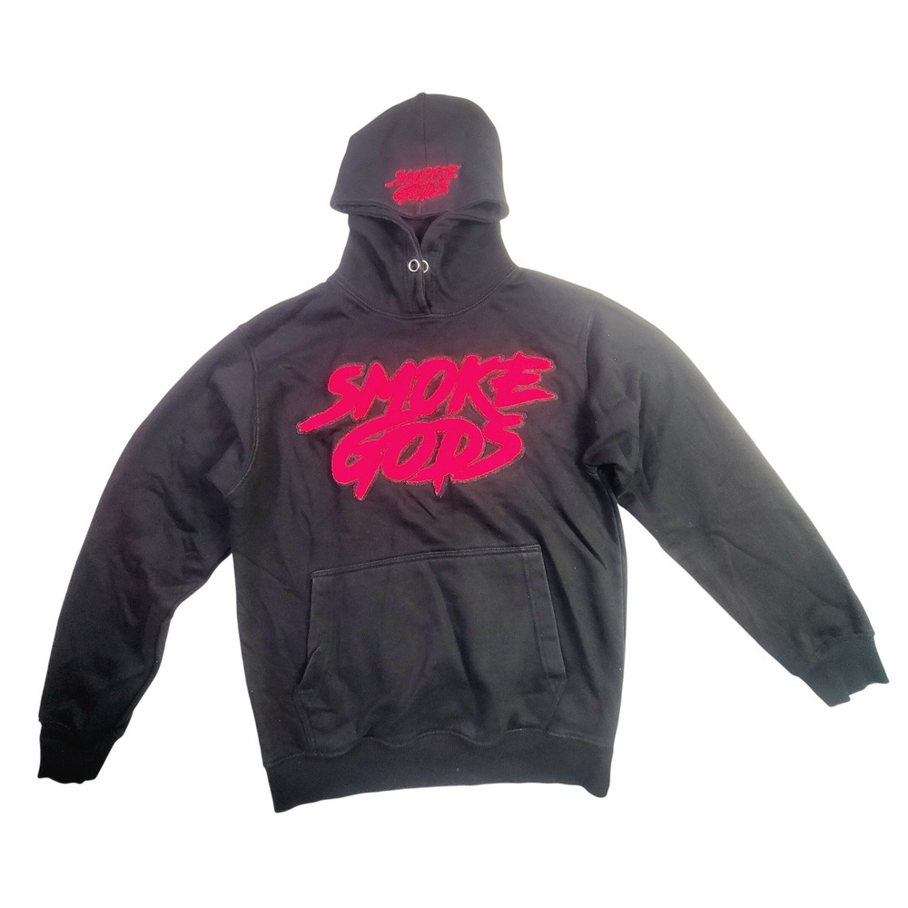 Smoke Gods Mens Logo Patch Pullover Hoodie Size Small Black Red‎ Streetwear